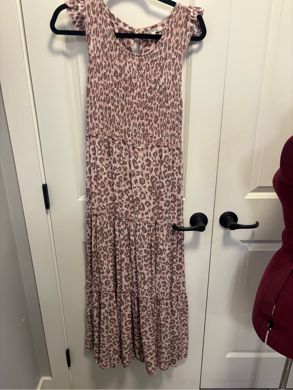 Abel the Label Pink Leopard Print Tiered Maxi Dress